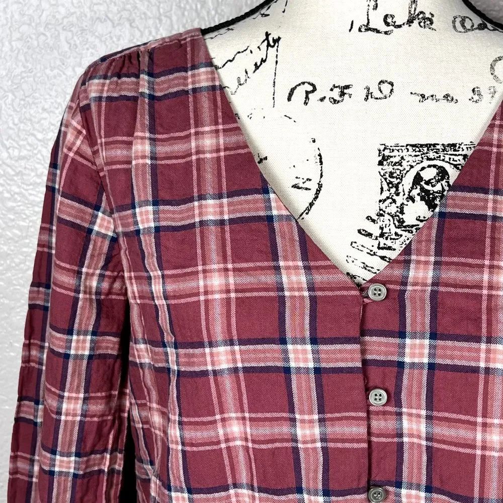 Madewell Sz S Long Sleeve V-Neck Button Down Shirt Stratfield Plaid K5787 - Picture 3 of 10
